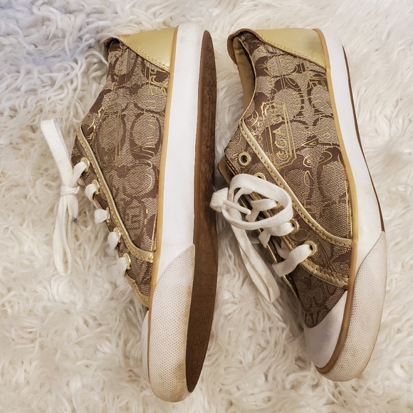 COACH| Womens Barrett gold and brown sneakers| size 8 - Picture 3 of 10